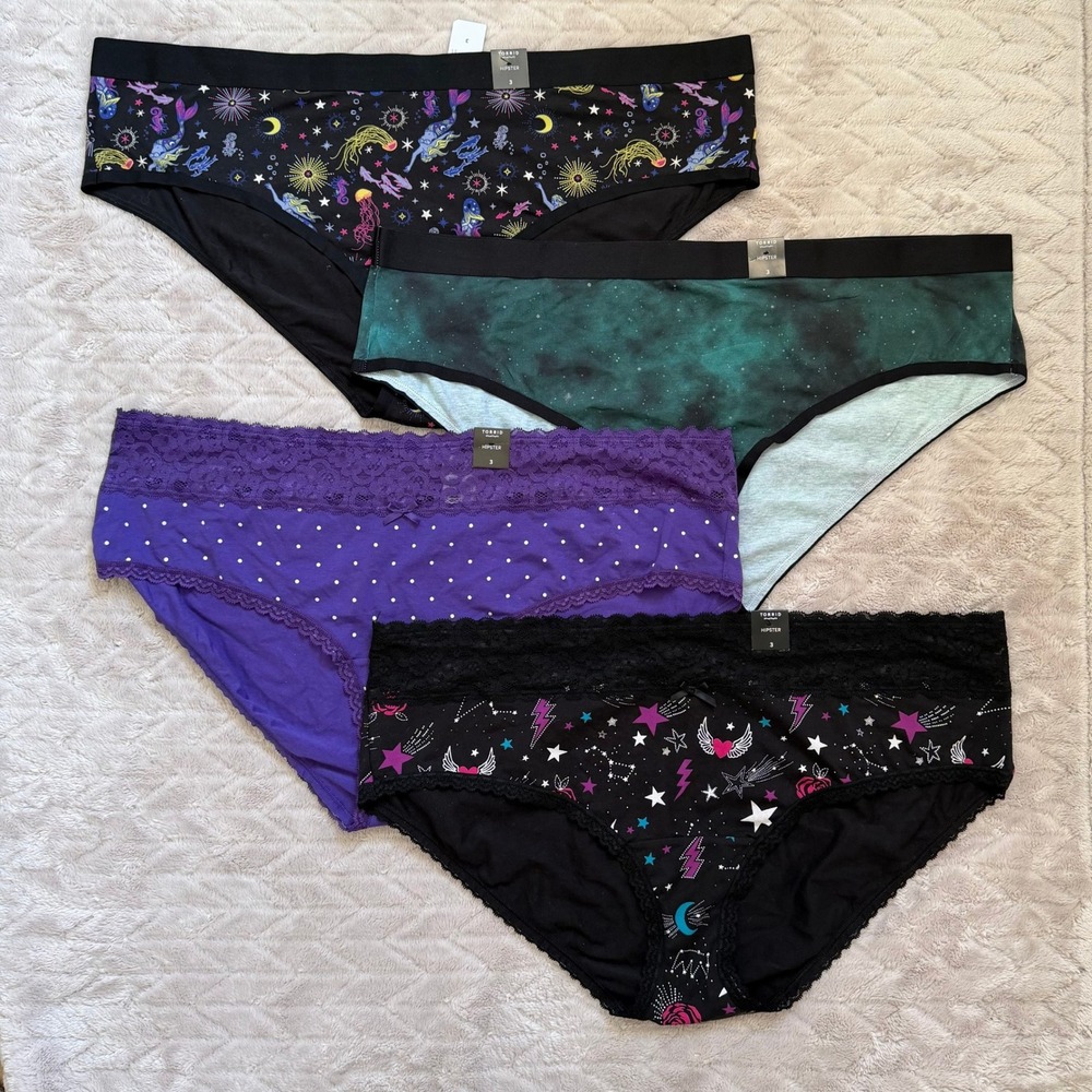 Torrid Hipster Panties Set of 4 Size 3 3X Galaxy Mermaid Lace Celestial Plus New